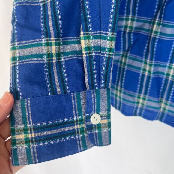 Karen Scott Sport Blue Plaid Snowman Motif Cotton Button Front Shirt Size Large - Picture 5 of 8